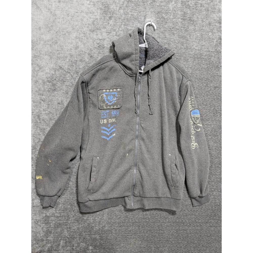 Vertical Sport Mens Zip Up Hoodie Gray Sherpa Lined US Div Graphic Size XL